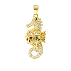 Llamador de Angeles colgante caballito de mar circonitas plata de ley y baño de oro 18K