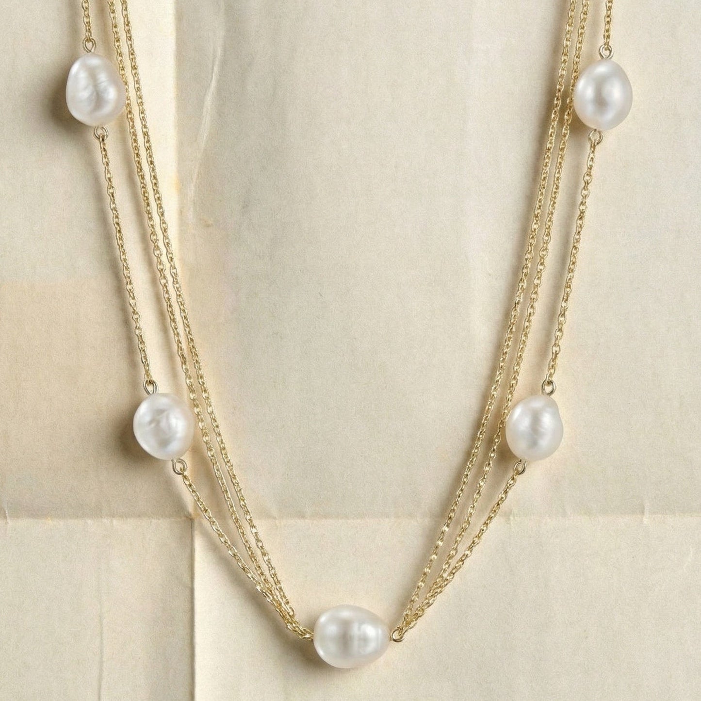 collar de perlas naturales plata de ley y baño de oro de 18K-Bendita Eva