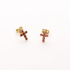 Pendientes Cruz circonitas rojas